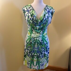 Corey P Vibrant Cowl Neck Floral Print  Dress